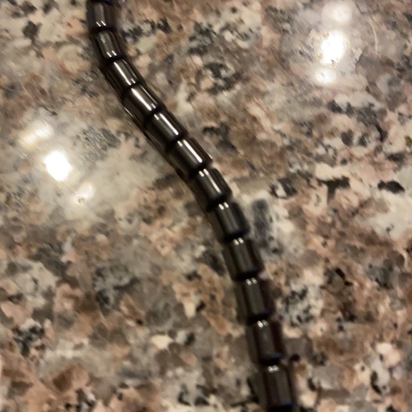 Charcoal /silver colored heavy beaded necklace with large matching earrings - Picture 7 of 10